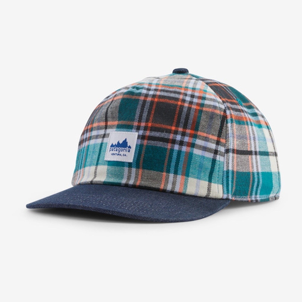 Patagonia Range Cap Baseball Hat Snap Back Flat Bill Blue Belay Plaid Unisex NWT